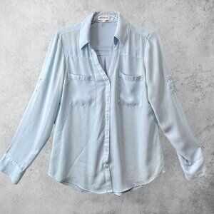 Express Button Up Shirt Women's Medium  The Portofino Shirt V Neck Collared Blou